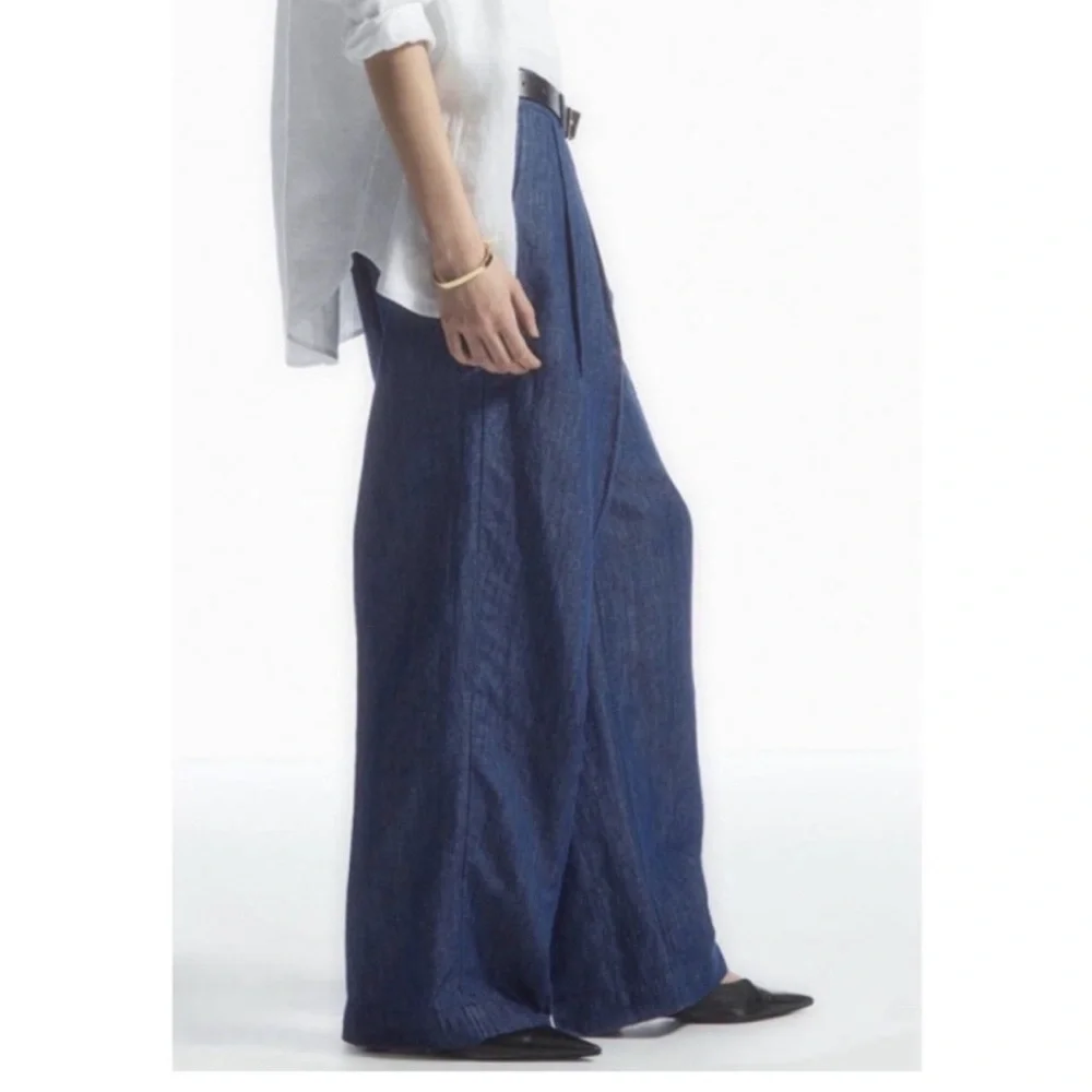 COS blue linen blend wide leg pants size 4